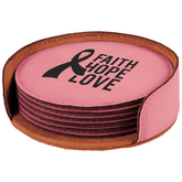 4" Round Engraved Leatherette 6-Coaster Set